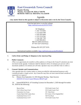 Town of East Greenwich, RI TOWN COUNCIL AGENDA TRANSMITTAL FORM