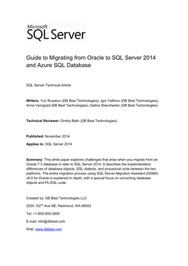 Guide to Migrating from Oracle to SQL Server 2014 and Azure SQL Database