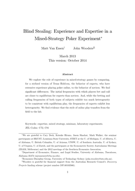 Blind Stealing: Experience and Expertise in a Mixed-Strategy Poker