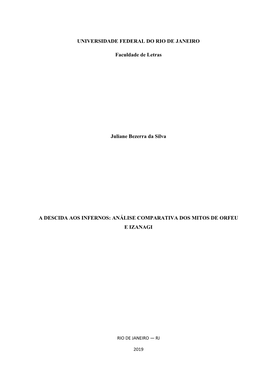 UNIVERSIDADE FEDERAL DO RIO DE JANEIRO Faculdade De Letras Juliane Bezerra Da Silva a DESCIDA AOS INFERNOS: ANÁLISE COMPARATIVA