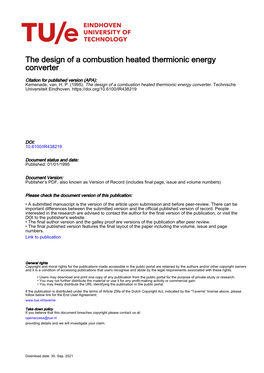 The Design of a Combustion Heated Thermionic Energy Converter