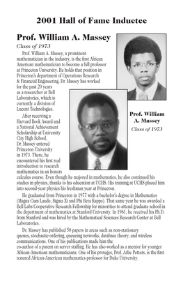 2001 Hall of Fame Inductee Prof. William A. Massey Class of 1973 Prof