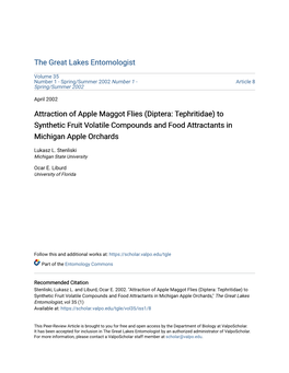 Attraction of Apple Maggot Flies (Diptera: Tephritidae) to Synthetic Fruit Volatile Compounds and Food Attractants in Michigan Apple Orchards