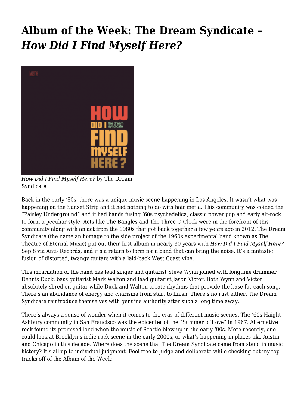 Album of the Week: the Dream Syndicate – &lt;I&gt;How Did I Find Myself Here? &lt;/I&gt;