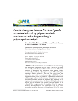 Genetic Divergence Between Mexican Opuntia Accessions Inferred by Polymerase Chain Reaction-Restriction Fragment Length Polymorphism Analysis