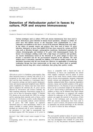 Detection of Helicobacter Pylori in Faeces by Culture, PCR and Enzyme Immunoassay