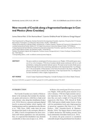 New Records of Cracids Along a Fragmented Landscape in Cen- Tral