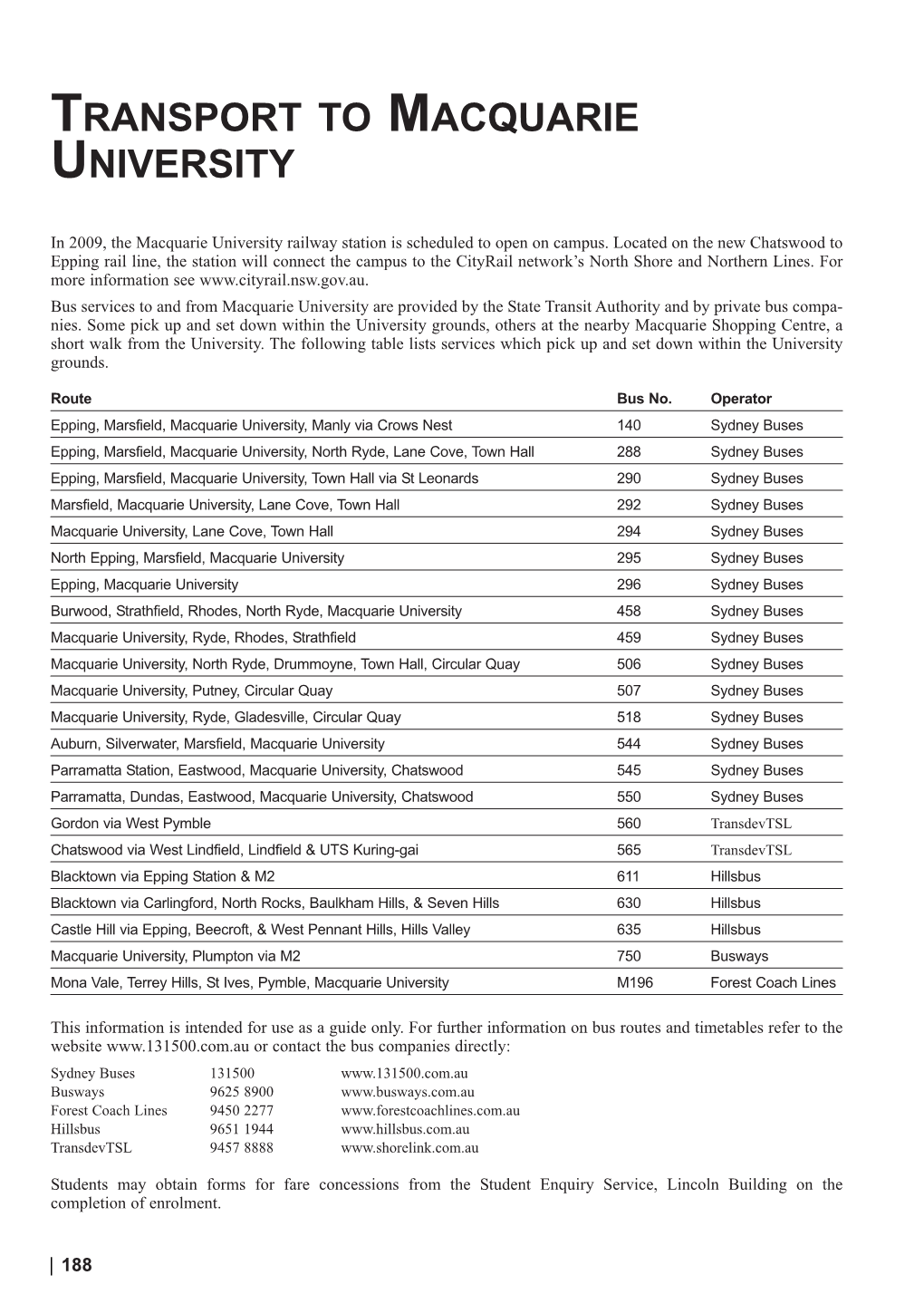 Transport to Macquarie University