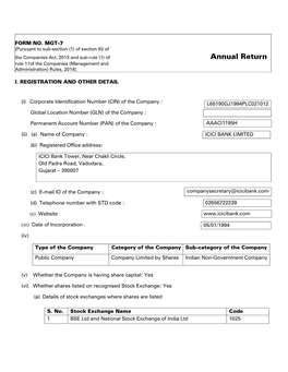 Annual Return Rule 11Of the Companies (Management and Administration) Rules, 2014]