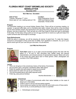 FLORIDA WEST COAST BROMELIAD SOCIETY NEWSLETTER December 2010