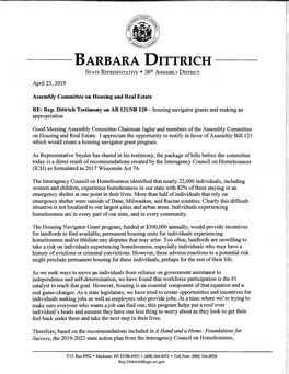 BARBARA DITTRICH STATE REPRESENTATIVE 38Th ASSEMBLY DISTRICT