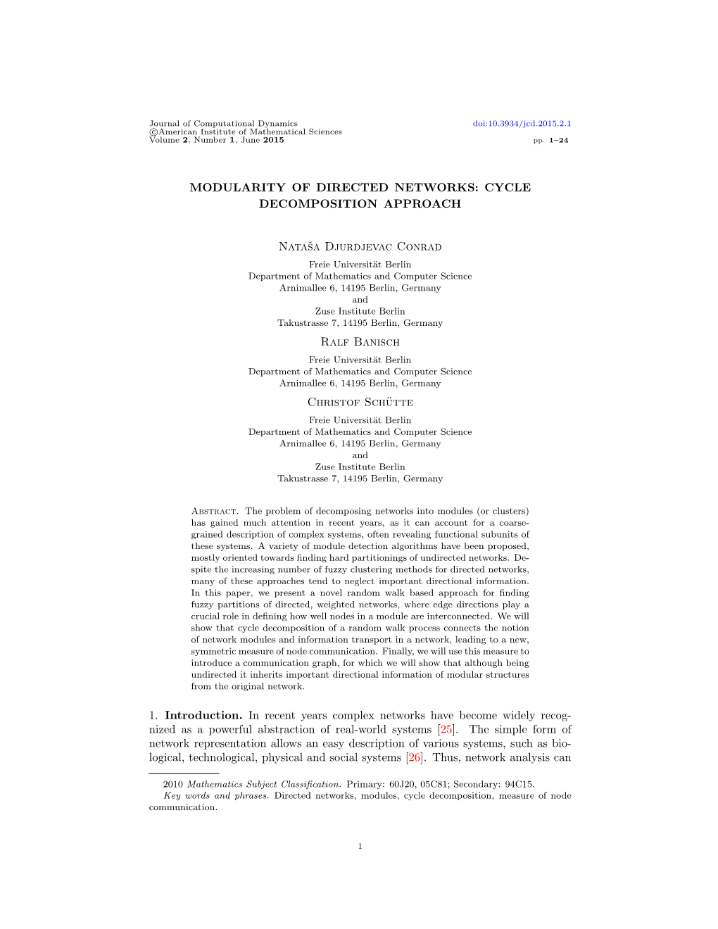 Modularity of Directed Networks: Cycle Decomposition Approach