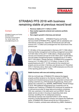 STRABAG PFS 2018 with Business Remaining Stable at Previous Record Level