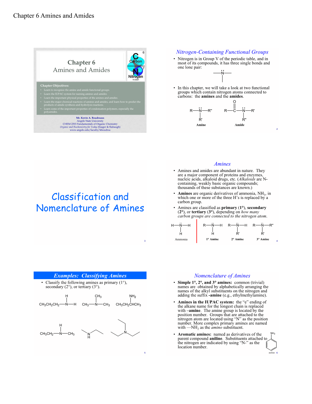 Classification and Nomenclature of Amines