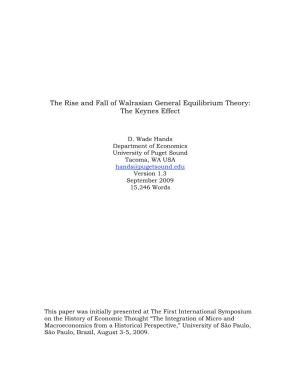The Rise and Fall of Walrasian General Equilibrium Theory: the Keynes Effect