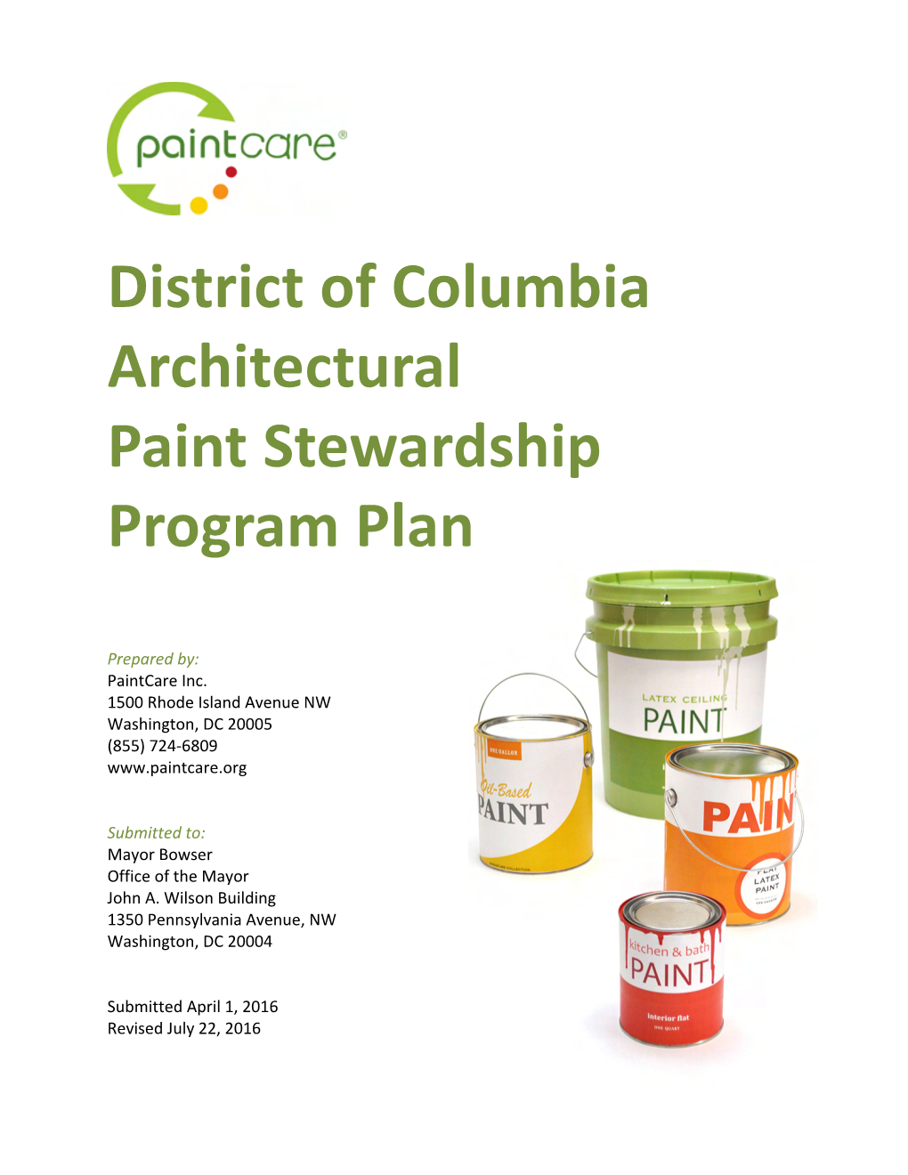 District of Columbia Architectural Paint Stewardship Program Plan