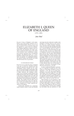 Elizabeth I, Queen of England (1533—1603)