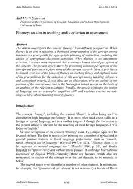 Fluency: an Aim in Teaching and a Criterion in Assessment