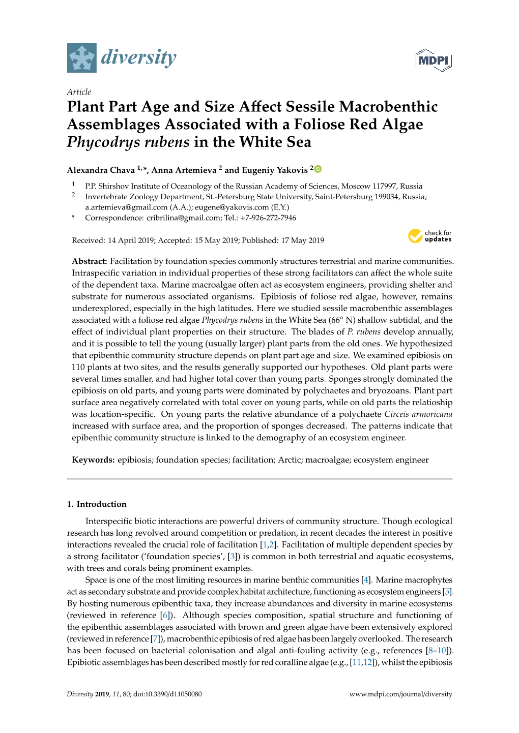 Plant Part Age and Size Affect Sessile Macrobenthic Assemblages