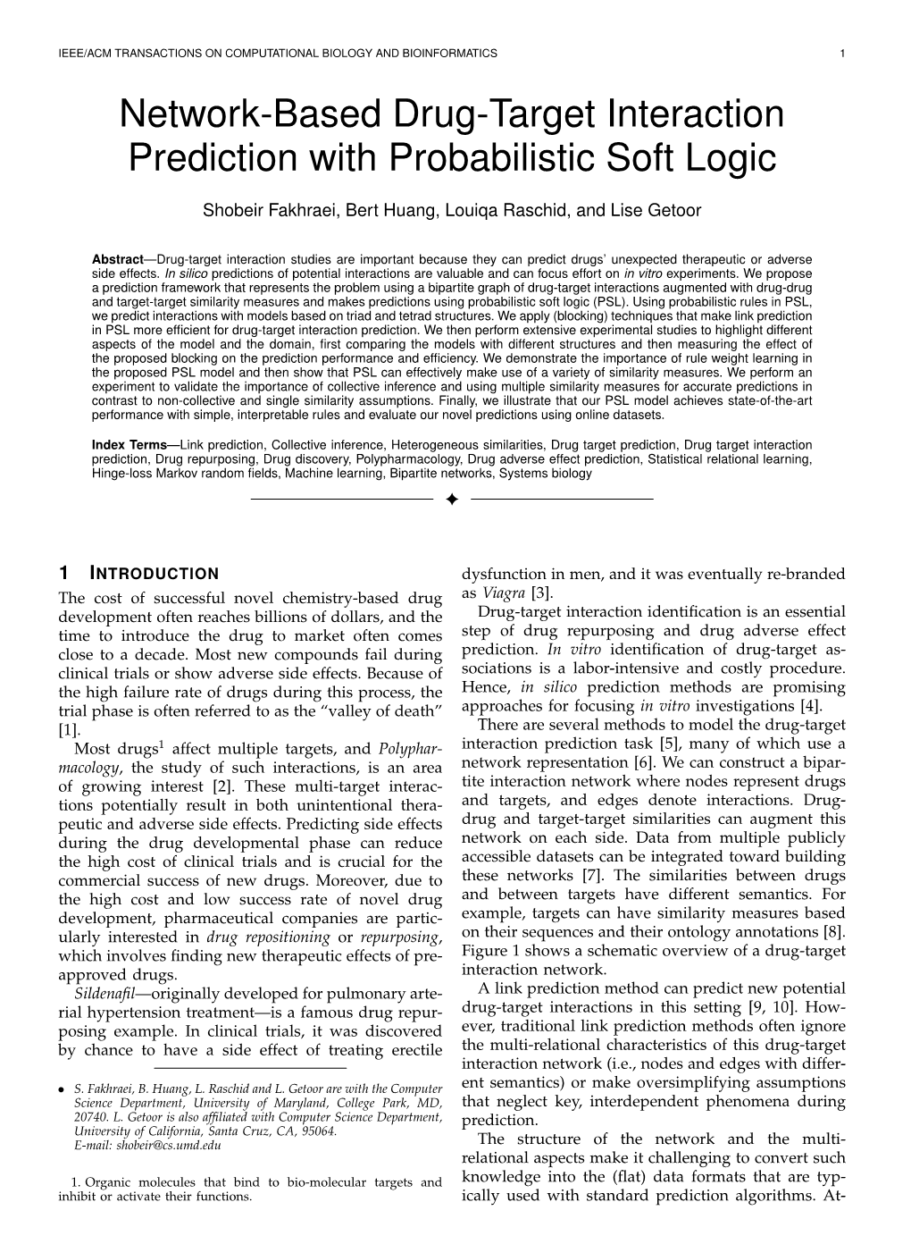 Paper We Present a Drug Target Predic- Network-Based Solutions