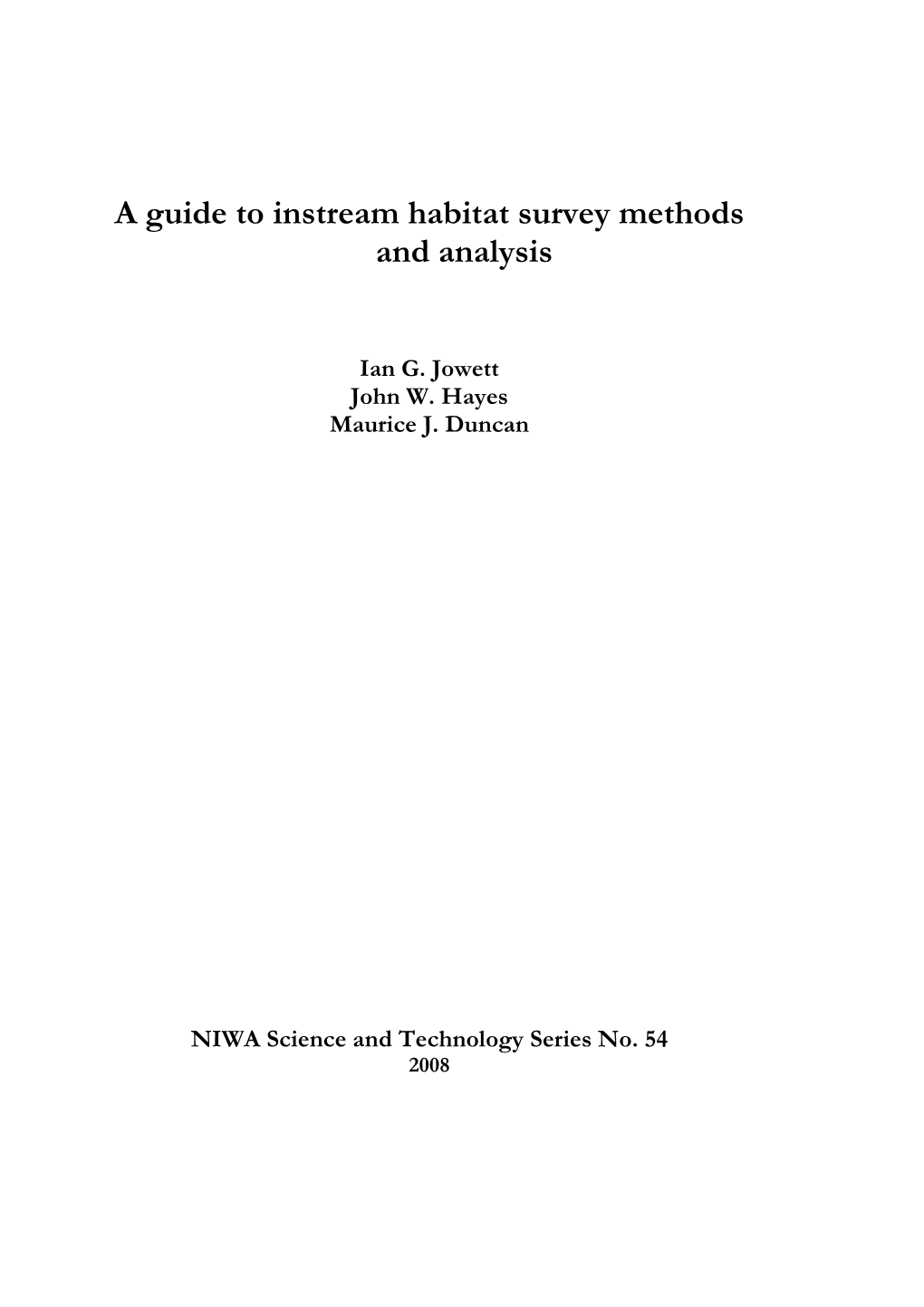 NIWA Guide to Instream Habitat Survey Methods and Analysis