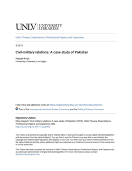 Civil-Military Relations: a Case Study of Pakistan