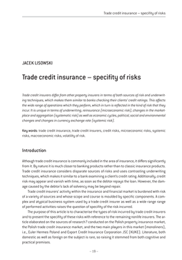 Trade Credit Insurance – Specifity of Risks