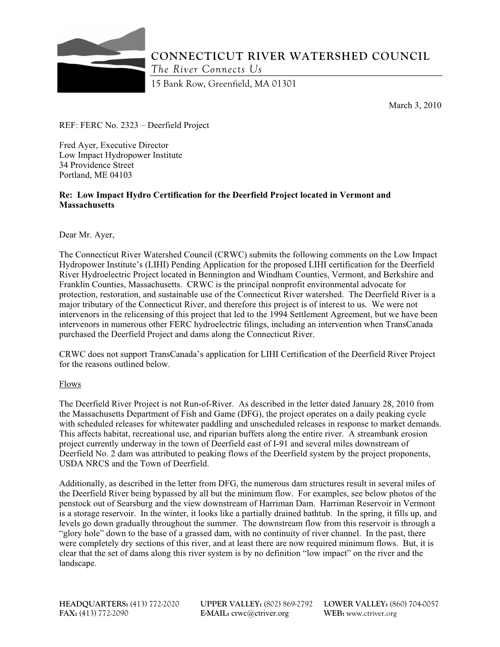 Connecticut River Watershed Council Comment Letter