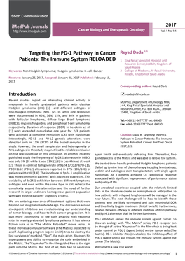 Targeting the PD-1 Pathway in Cancer Patients: the Immunesystem Reloaded