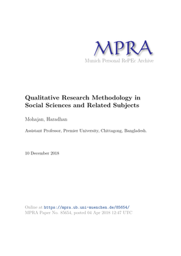 Qualitative Research Methodology in Social Sciences and Related Subjects