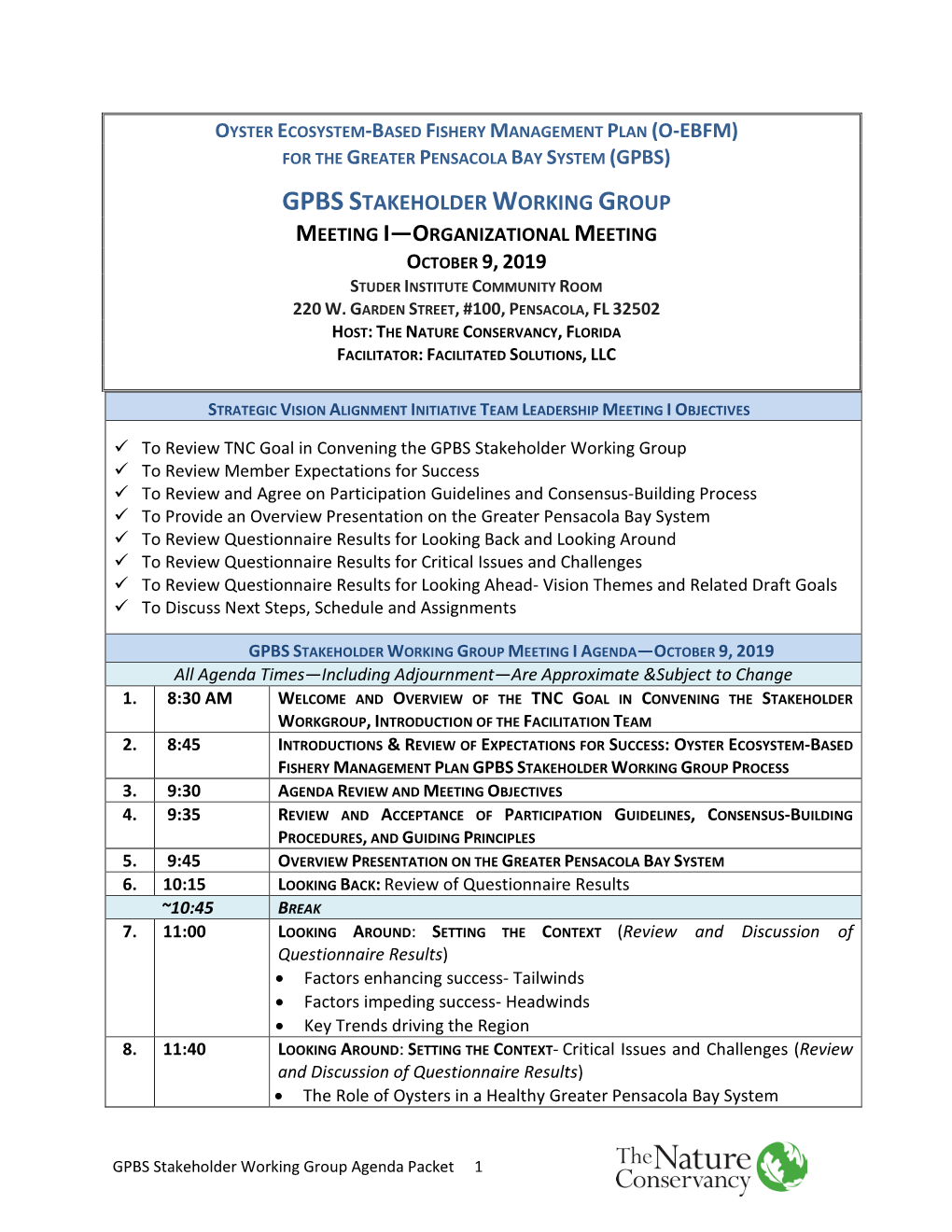 GPBS Oyster Stakeholder Working Group Meeting I Agenda Packet