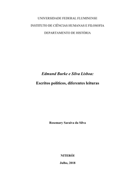 Edmund Burke E Silva Lisboa: Escritos Políticos, Diferentes Leituras