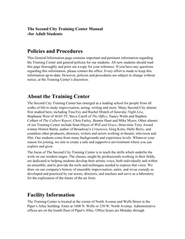 Policies and Procedures About the Training Center Facility Information