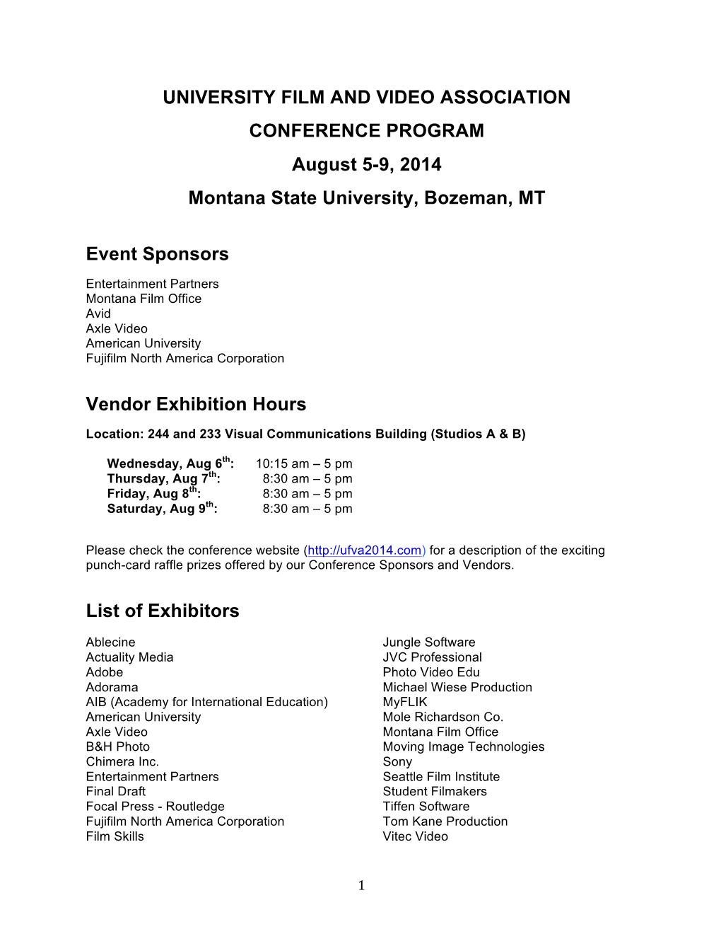 UFVA Final Conference Program
