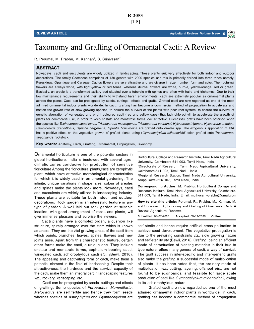 Taxonomy and Grafting of Ornamental Cacti: a Review