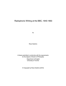 Radiophonic Writing at the BBC, 1945-1963