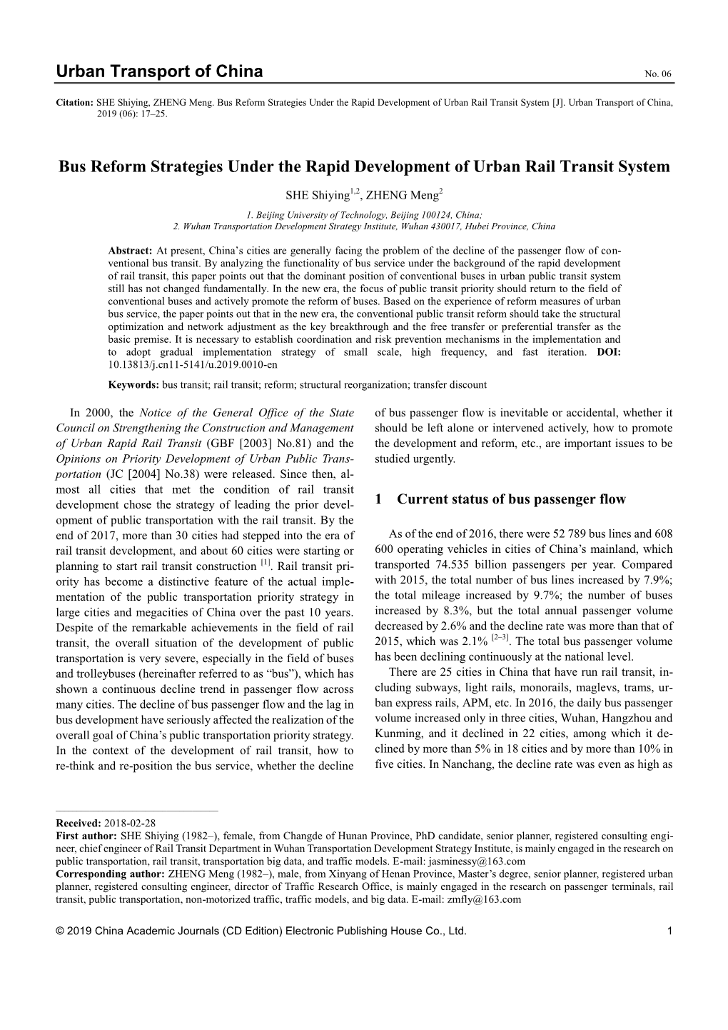 Urban Transport of China Bus Reform Strategies Under the Rapid