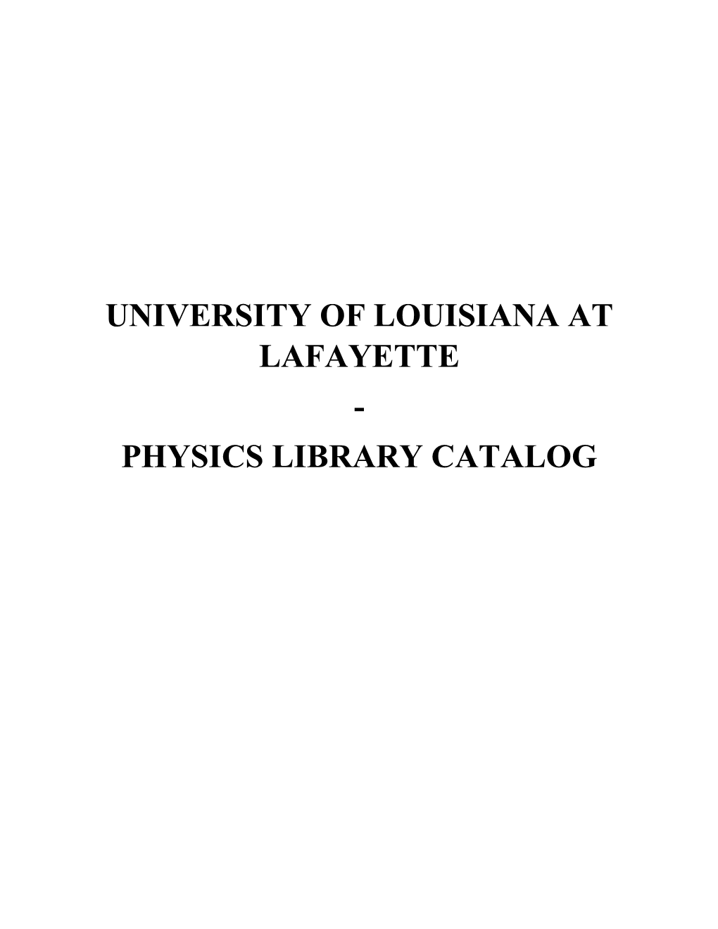 Physics Library Catalog
