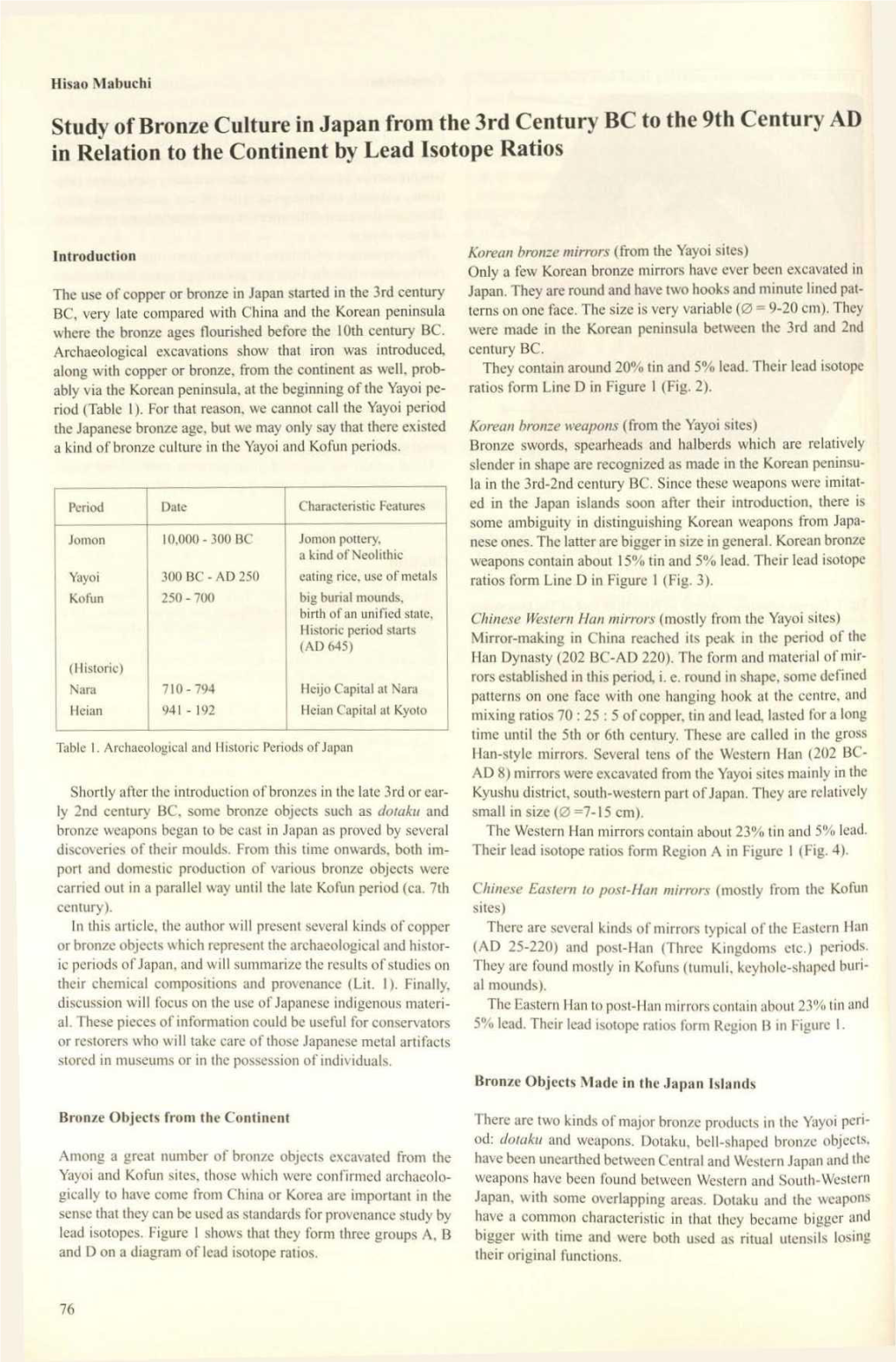 Study of Bronze Culture in Japan from the 3Rd Century BC to the 9Th Century AD in Relation to the Continent by Lead Isotope Ratios