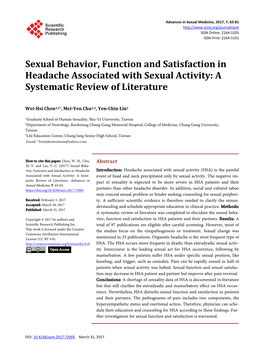 Sexual Behavior, Function and Satisfaction in Headache Associated with Sexual Activity: a Systematic Review of Literature