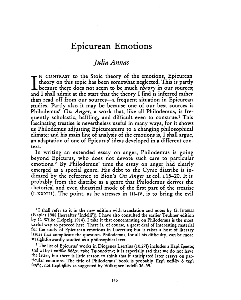 IN CONTRAST to the Stoic Theory of the Emotions, Epicurean