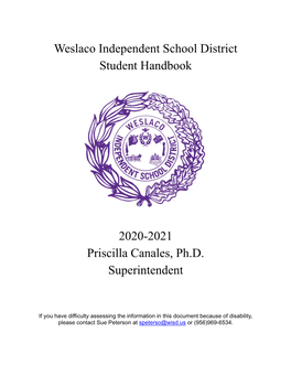 Weslaco Independent School District Student Handbook 2020-2021