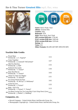 Ike & Tina Turner Greatest Hits Mp3, Flac