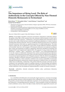 The Role of Authenticity in the Concepts Offered by Non-Themed Domestic Restaurants in Switzerlan