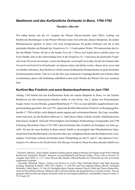 Beethoven Und Das Kurfürstliche Orchester in Bonn, 1784-1792