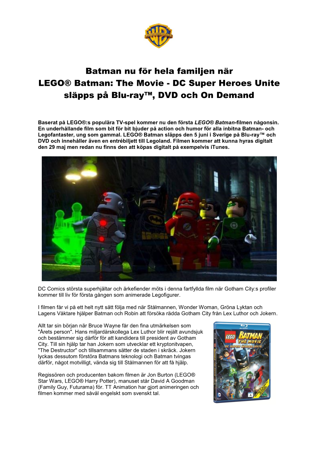 The Movie - DC Super Heroes Unite Släpps På Blu-Ray™, DVD Och on Demand