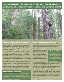 Stewardship in the Siuslaw National Forest Whole Watershed Restoration for Ecological and Economic Benefit