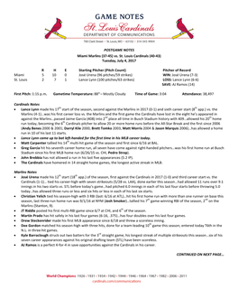 POSTGAME NOTES Miami Marlins (37-45) Vs