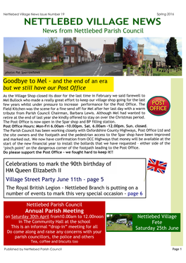 Nettlebed Village News Issue Number 19 Spring 2016 NETTLEBED VILLAGE NEWS News from Nettlebed Parish Council