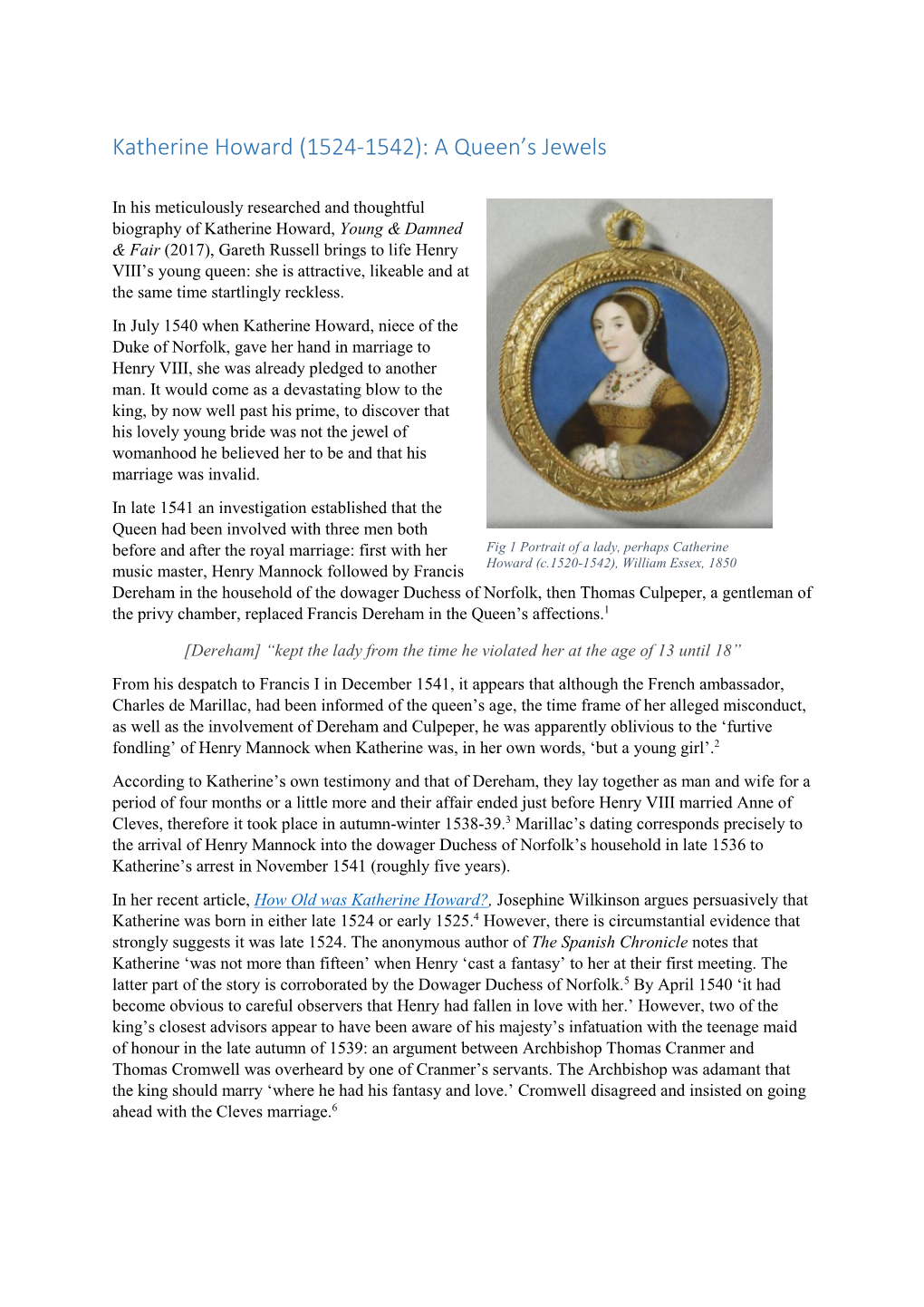 Katherine Howard (1524-1542): a Queen's Jewels